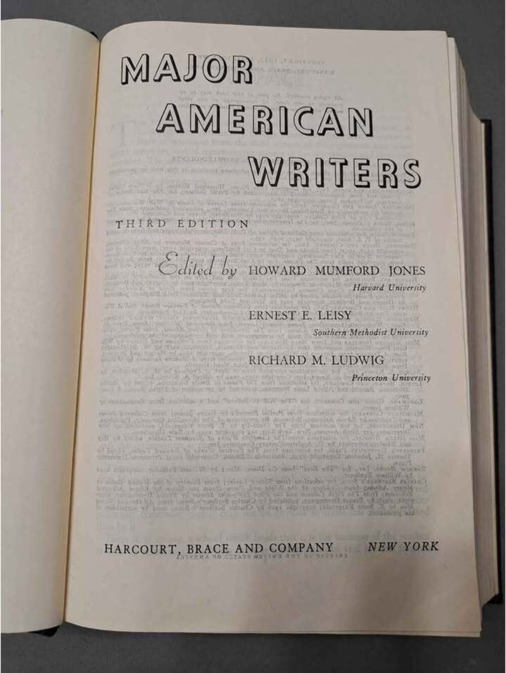 Vintage 1952 Major American Writers third edition hardcover